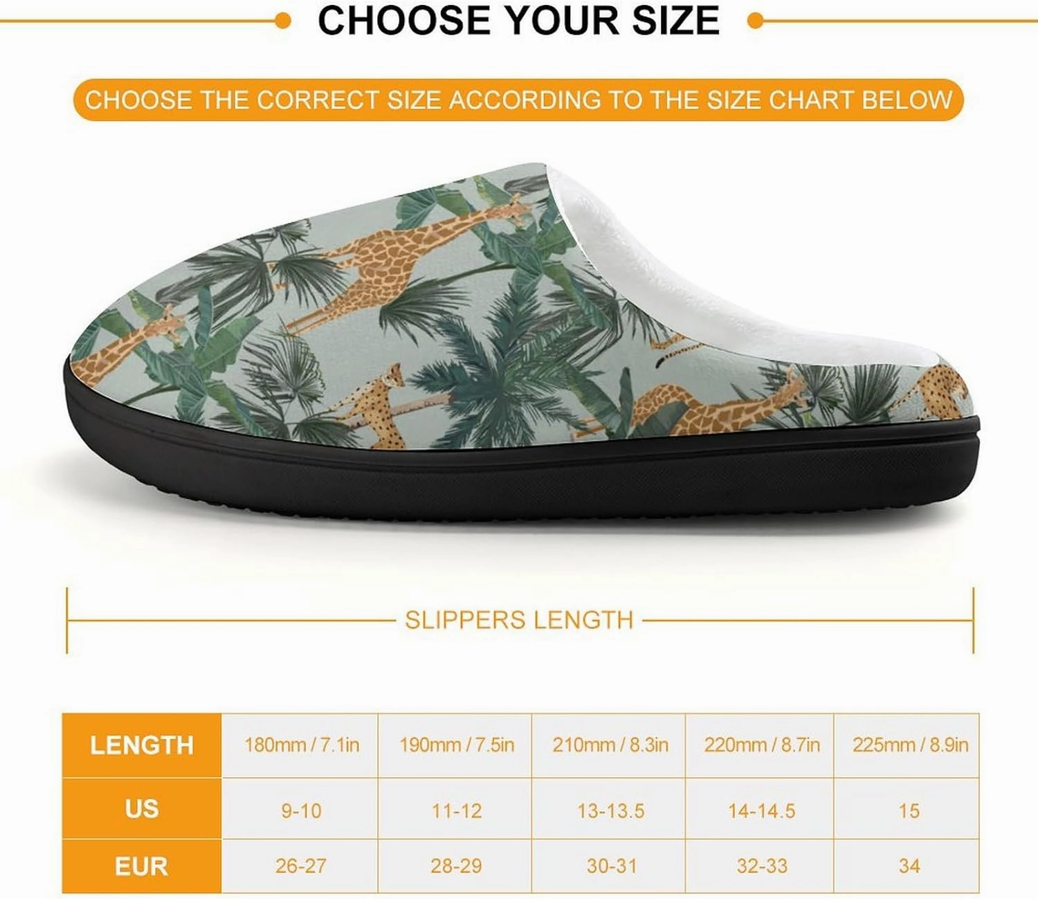 Giraffes Leopards And Palmtrees Print Slippers for Boys Girls Home Cotton Slippers Non-Slip Warm Little Kids Slippers