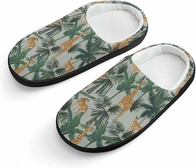 Giraffes Leopards And Palmtrees Print Slippers for Boys Girls Home Cotton Slippers Non-Slip Warm Little Kids Slippers