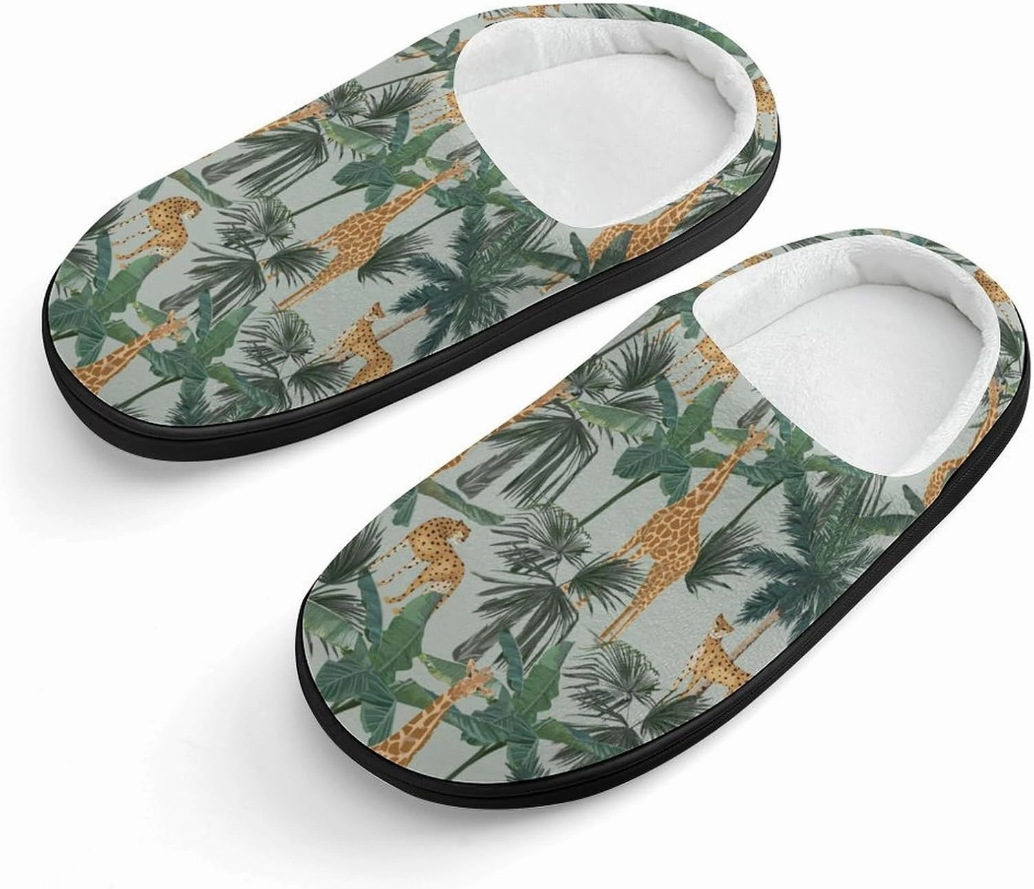 Giraffes Leopards And Palmtrees Print Slippers for Boys Girls Home Cotton Slippers Non-Slip Warm Little Kids Slippers