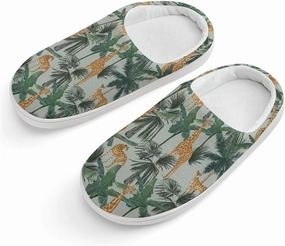 Giraffes Leopards And Palmtrees Print Slippers for Boys Girls Home Cotton Slippers Non-Slip Warm Little Kids Slippers