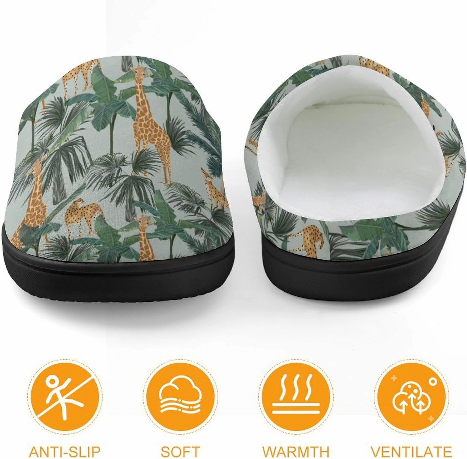 Giraffes Leopards And Palmtrees Print Slippers for Boys Girls Home Cotton Slippers Non-Slip Warm Little Kids Slippers