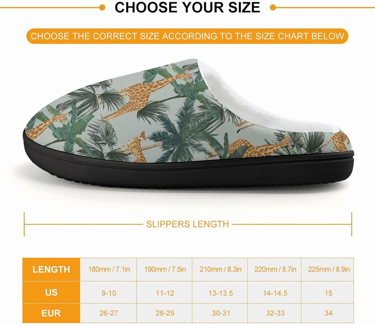 Giraffes Leopards And Palmtrees Print Slippers for Boys Girls Home Cotton Slippers Non-Slip Warm Little Kids Slippers