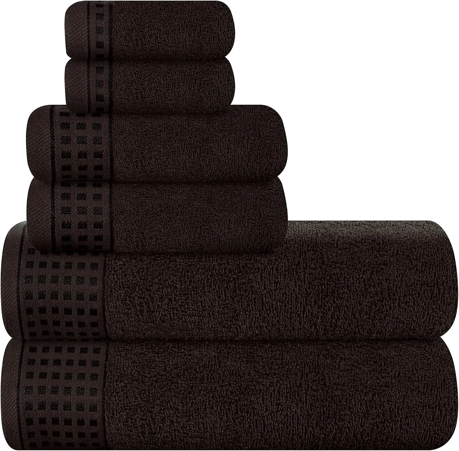 GLAMBURG 100% Cotton Ultra Soft 6 Pack Towel Set, Contains 2 Bath Towels 28x55 Inches, 2 Hand Towels 16x24 Inch & 2 WashCoths 12x12 Inches, Compact Absorbent Lightweight & Quickdry - Chocolate Brown