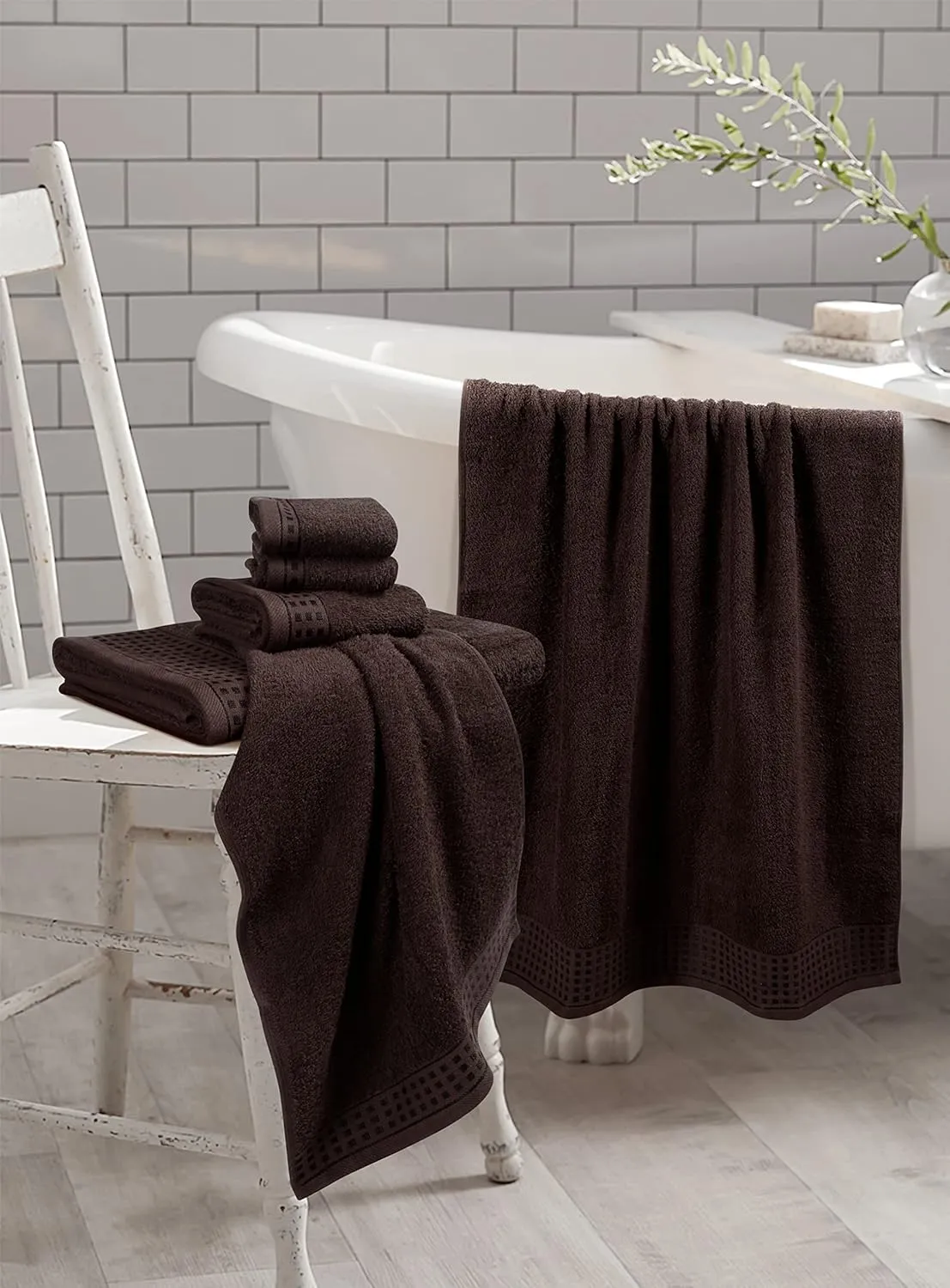 GLAMBURG 100% Cotton Ultra Soft 6 Pack Towel Set, Contains 2 Bath Towels 28x55 Inches, 2 Hand Towels 16x24 Inch & 2 WashCoths 12x12 Inches, Compact Absorbent Lightweight & Quickdry - Chocolate Brown