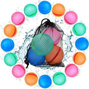 Glimzify12 Pcs Magnetic Reusable Water Balloons Quick Fill Toys for Toddlers Outdoor Pool Toys, Self Sealing Splash Ball Water Bomb Silicone Refillable Magnetic Water Balloons for Water with Mesh Bag