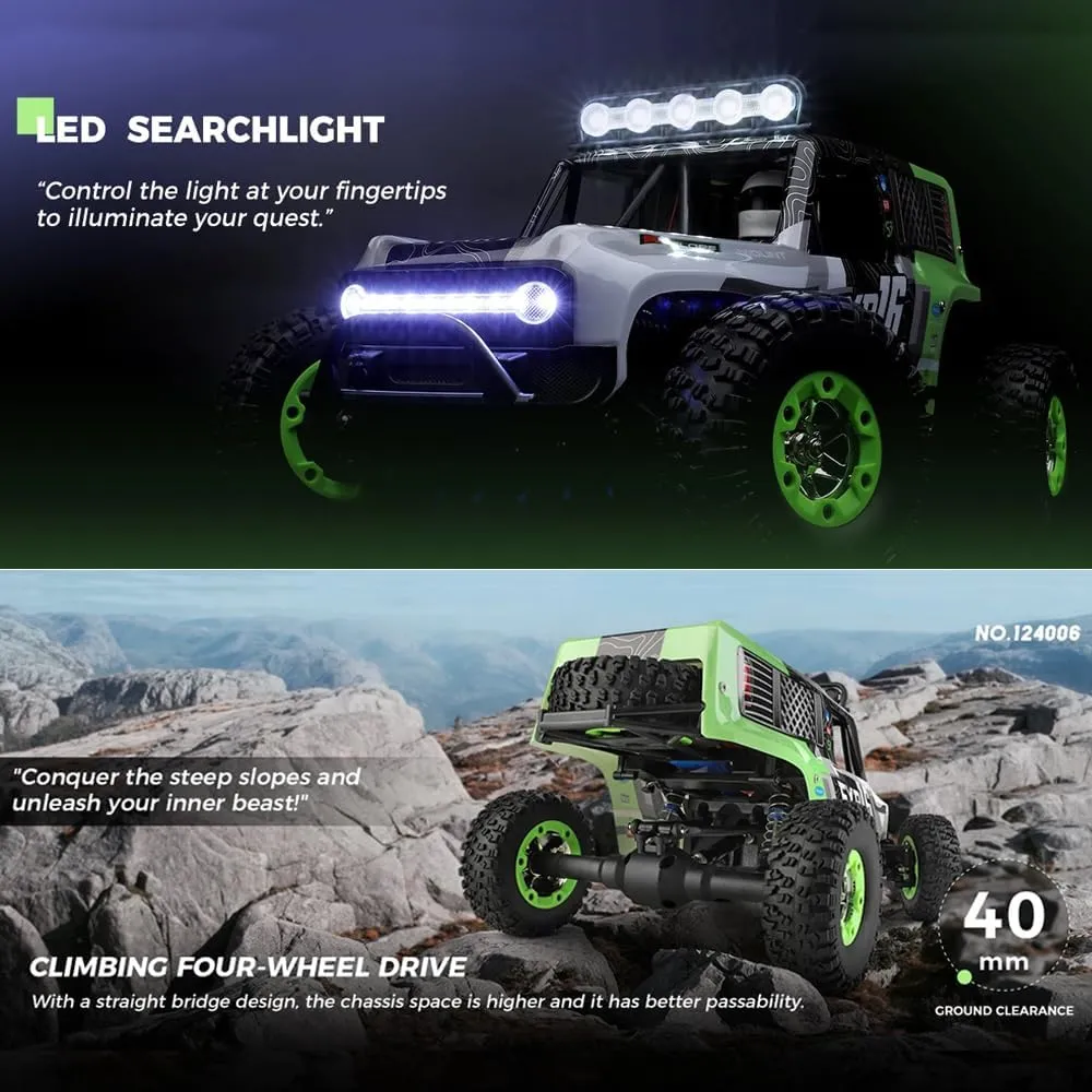 GoolRC WLtoys 124006 RC Car, 1:12 Scale Remote Control Car, 4WD 40KM/H High Speed RC Truck, 2.4GHz Off-Road RC Crawler RTR with LED Lights for Kids and Adults (Red)