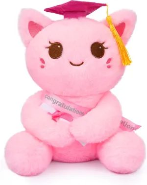 Graduation Plush Cat,Graduation Stuffed Animal 2025,Cat Plush with Graduation Hat,Pink Cat Stuffed Animals,Graduation Gift for Boys Girls,Kindergarten Preschool High School College