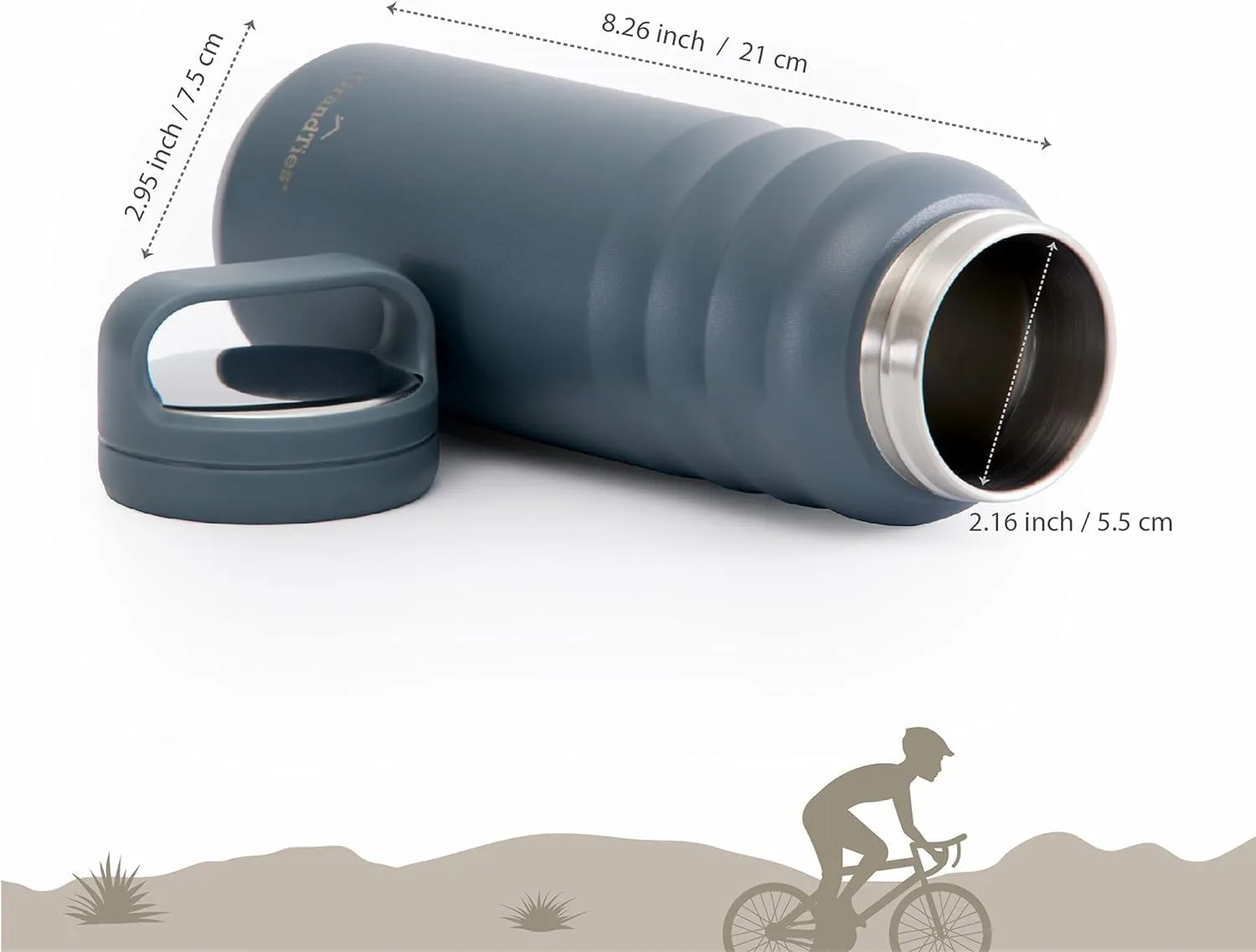 GRANDTIES 2 Lids Sports Stainless Steel Water Bottles – Wide Mouth Vacuum Insulated Reusable Leak Proof BPA-Free Travel Metal Canteen, Thermos Bottles for Men Women Gym (Stone Gray 24 oz)