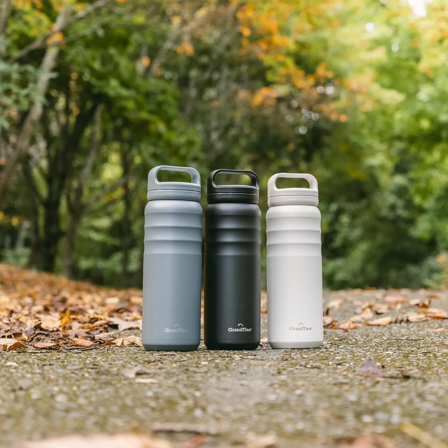 GRANDTIES 2 Lids Sports Stainless Steel Water Bottles – Wide Mouth Vacuum Insulated Reusable Leak Proof BPA-Free Travel Metal Canteen, Thermos Bottles for Men Women Gym (Stone Gray 24 oz)