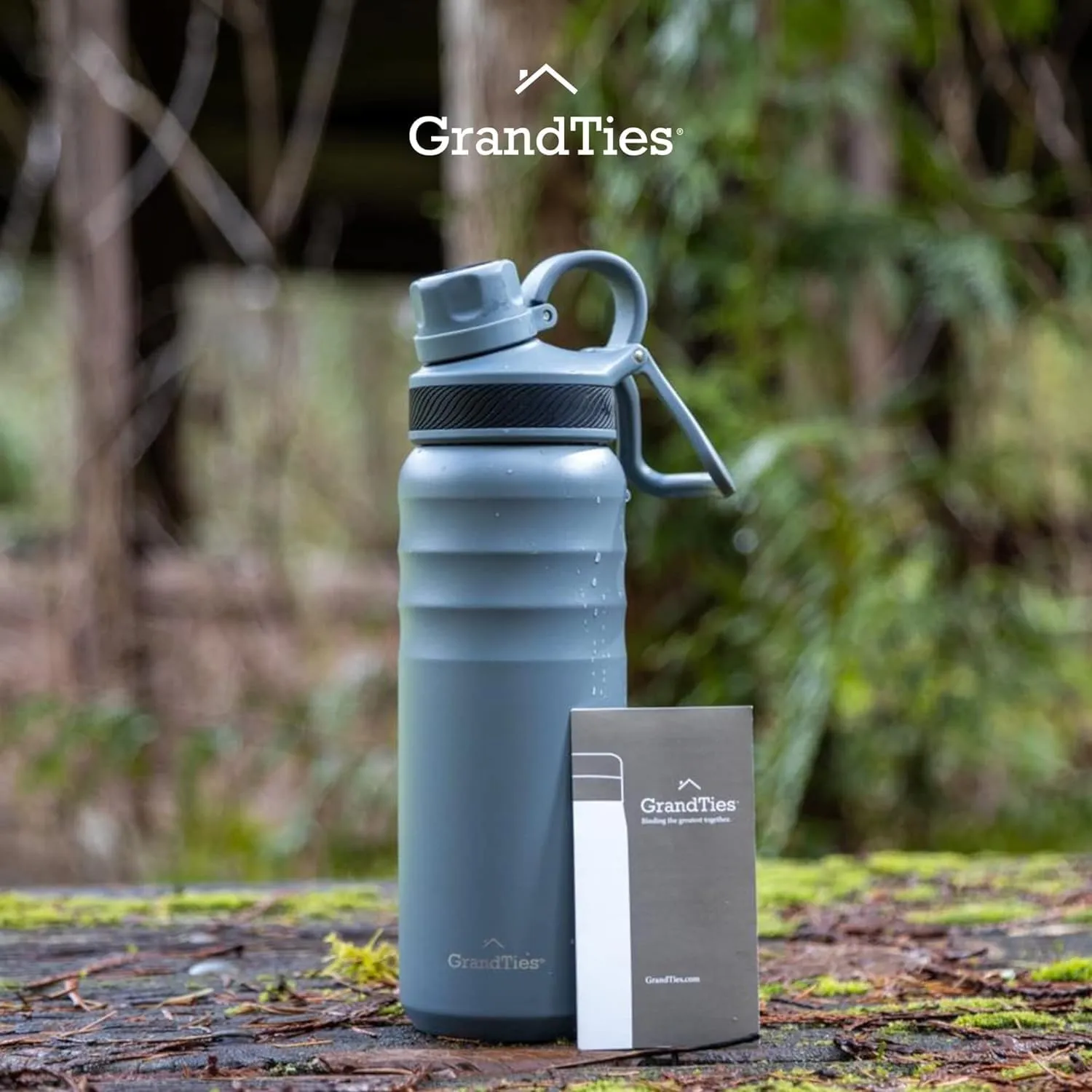 GRANDTIES 2 Lids Sports Stainless Steel Water Bottles – Wide Mouth Vacuum Insulated Reusable Leak Proof BPA-Free Travel Metal Canteen, Thermos Bottles for Men Women Gym (Stone Gray 24 oz)