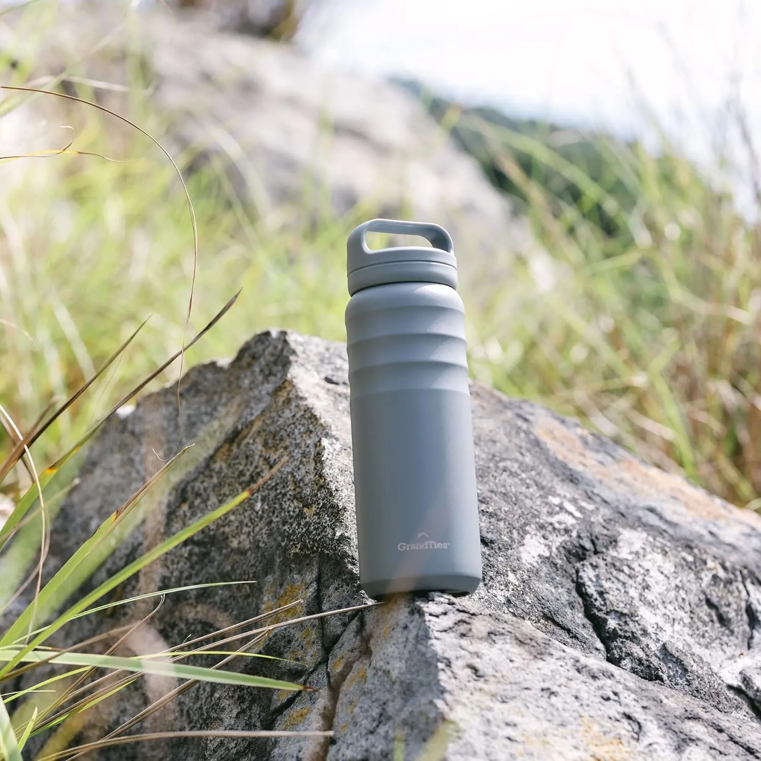 GRANDTIES 2 Lids Sports Stainless Steel Water Bottles – Wide Mouth Vacuum Insulated Reusable Leak Proof BPA-Free Travel Metal Canteen, Thermos Bottles for Men Women Gym (Stone Gray 24 oz)