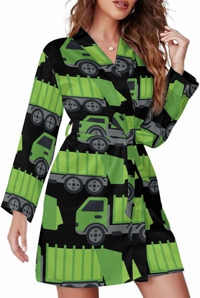 Green Garbage Truck Womens Bathrobe Lightweight Spa Robes Knee Length Nightgown