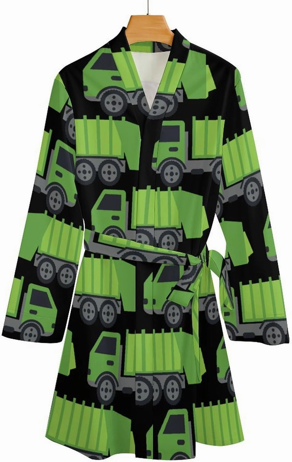 Green Garbage Truck Womens Bathrobe Lightweight Spa Robes Knee Length Nightgown