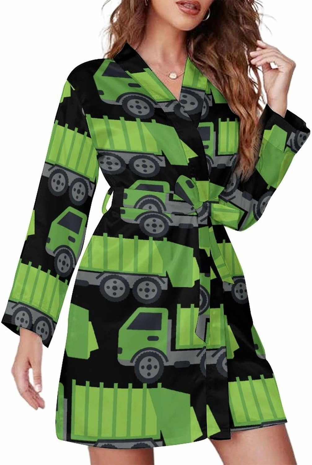 Green Garbage Truck Womens Bathrobe Lightweight Spa Robes Knee Length Nightgown