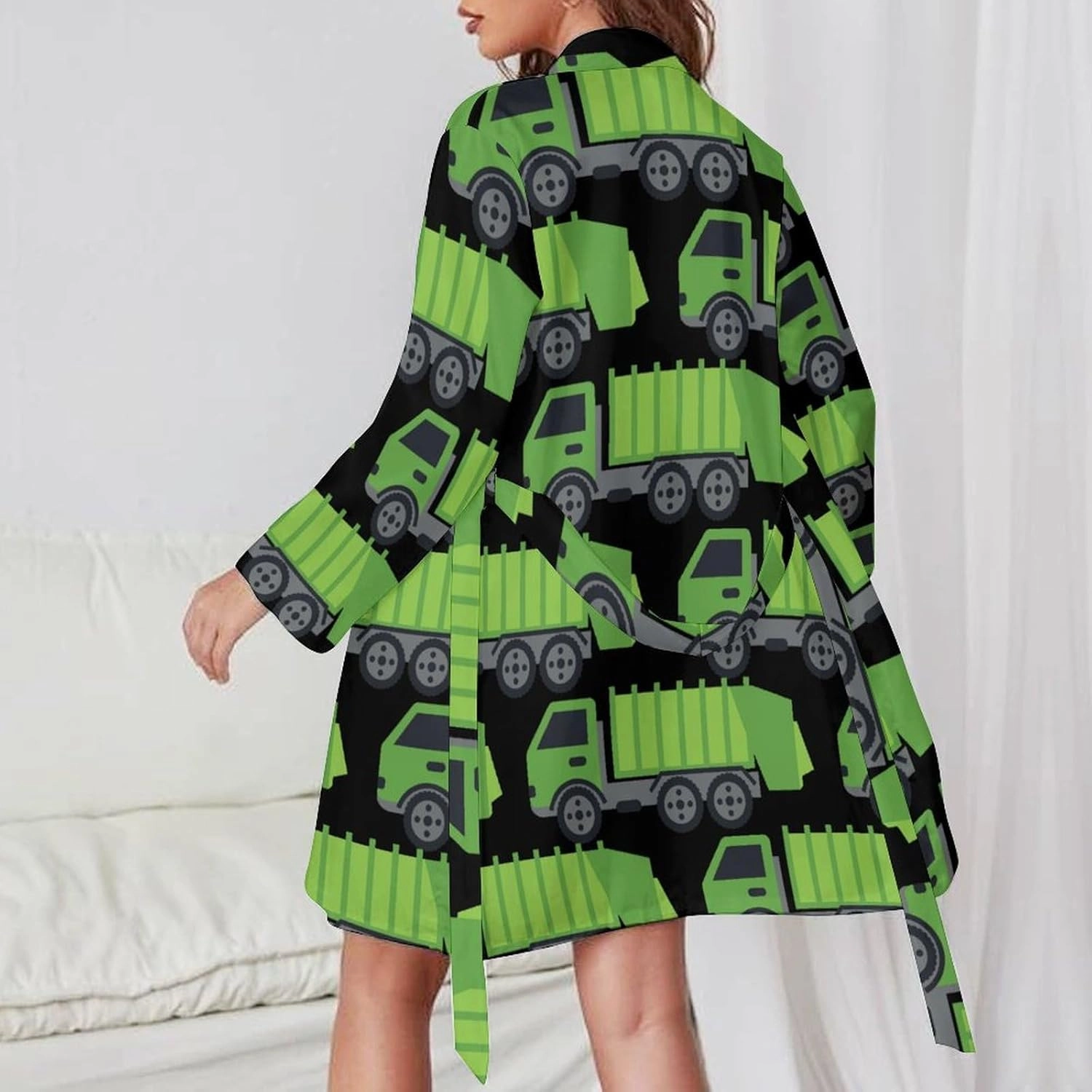 Green Garbage Truck Womens Bathrobe Lightweight Spa Robes Knee Length Nightgown