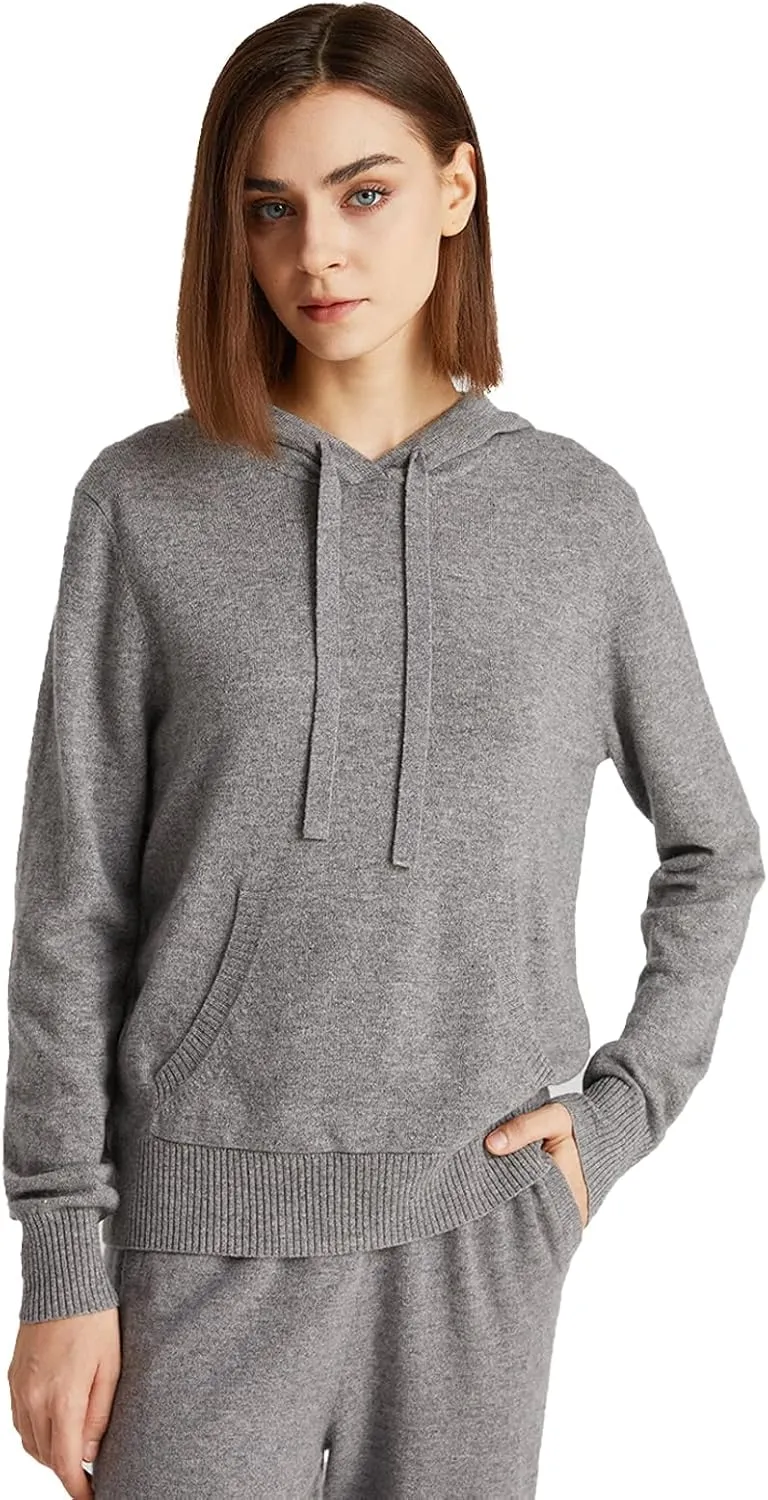 GreenMount Women's Essential Cashmere Hoodie with Pocket Front Casual Long Sleeve Pullover Sweater