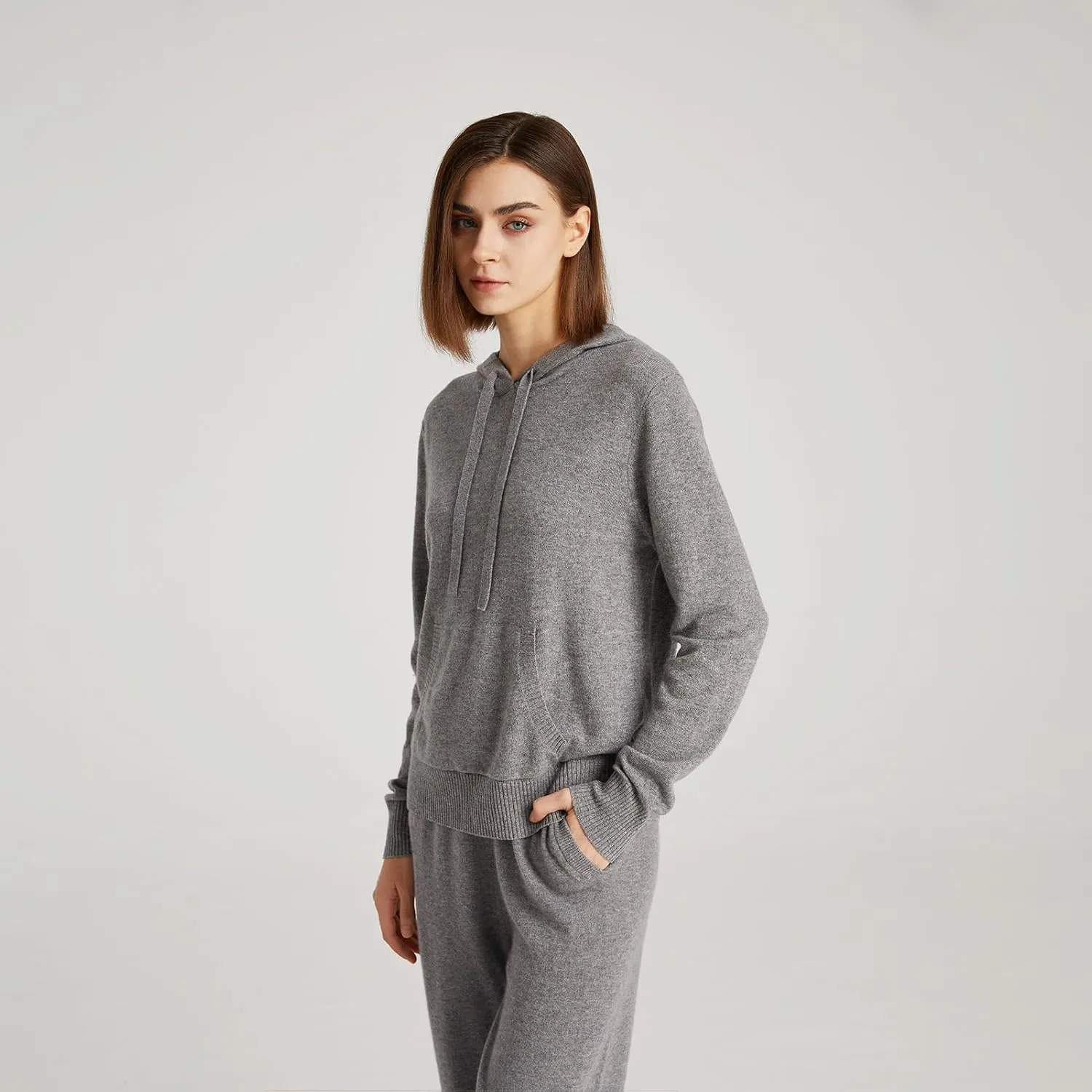 GreenMount Women's Essential Cashmere Hoodie with Pocket Front Casual Long Sleeve Pullover Sweater