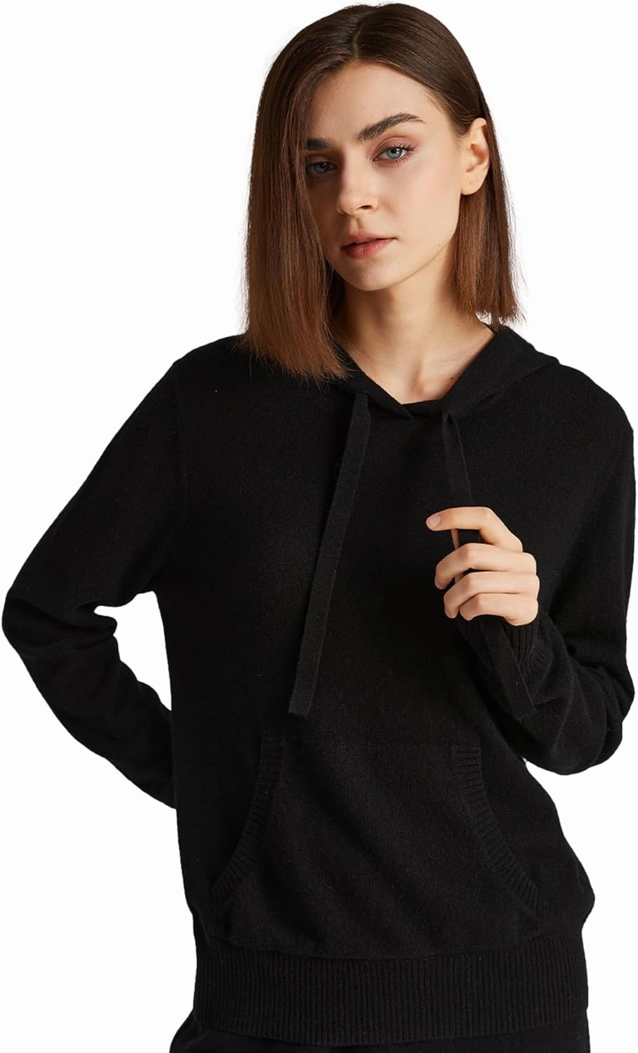 GreenMount Women's Essential Cashmere Hoodie with Pocket Front Casual Long Sleeve Pullover Sweater