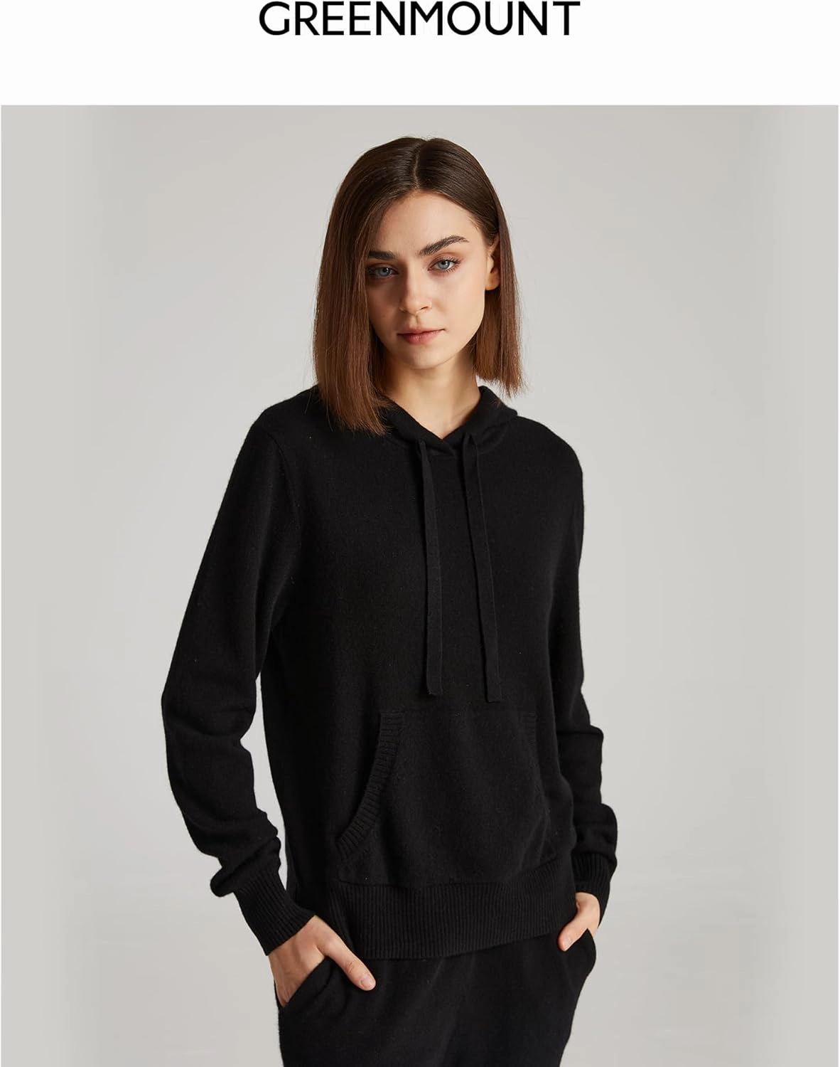 GreenMount Women's Essential Cashmere Hoodie with Pocket Front Casual Long Sleeve Pullover Sweater