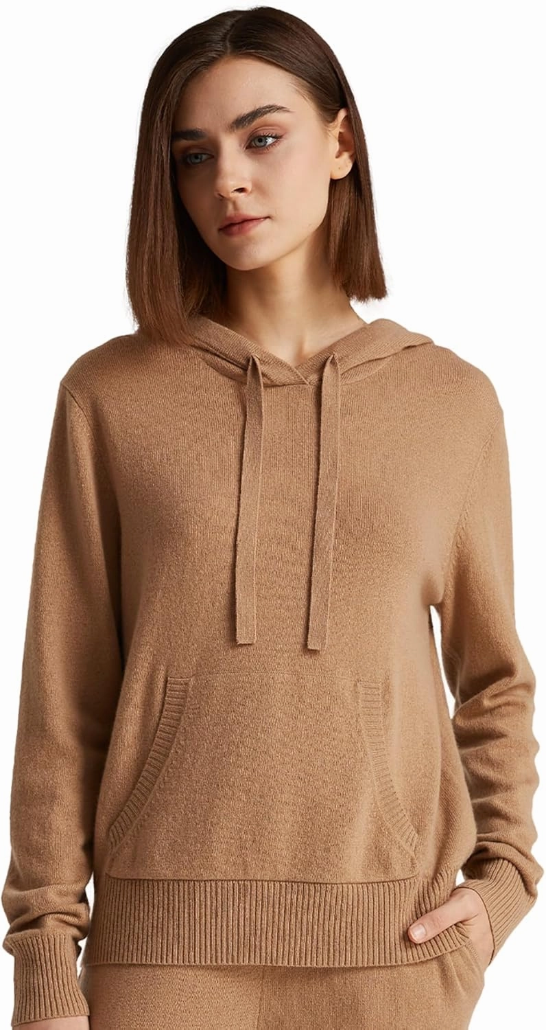 GreenMount Women's Essential Cashmere Hoodie with Pocket Front Casual Long Sleeve Pullover Sweater