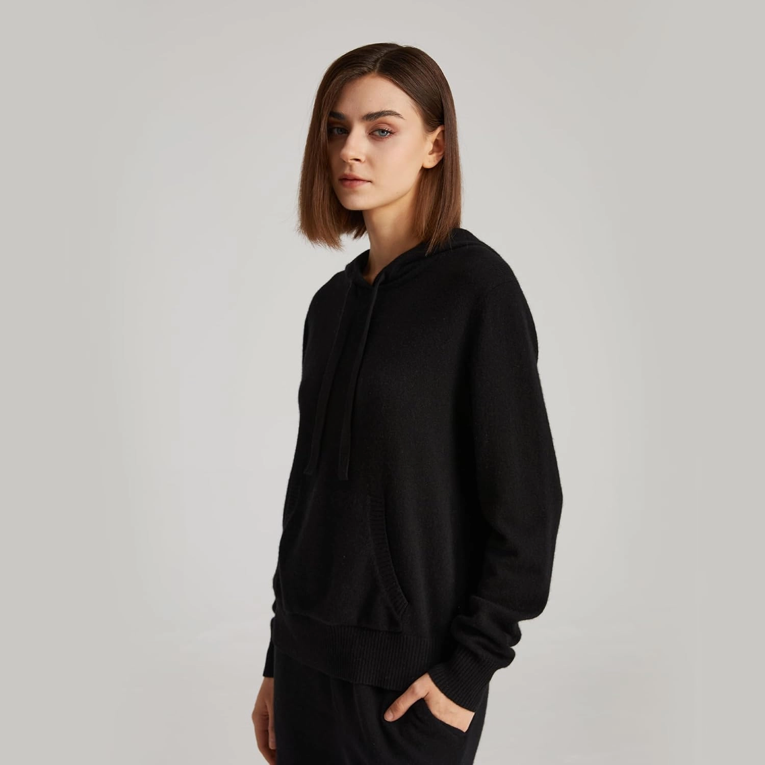 GreenMount Women's Essential Cashmere Hoodie with Pocket Front Casual Long Sleeve Pullover Sweater