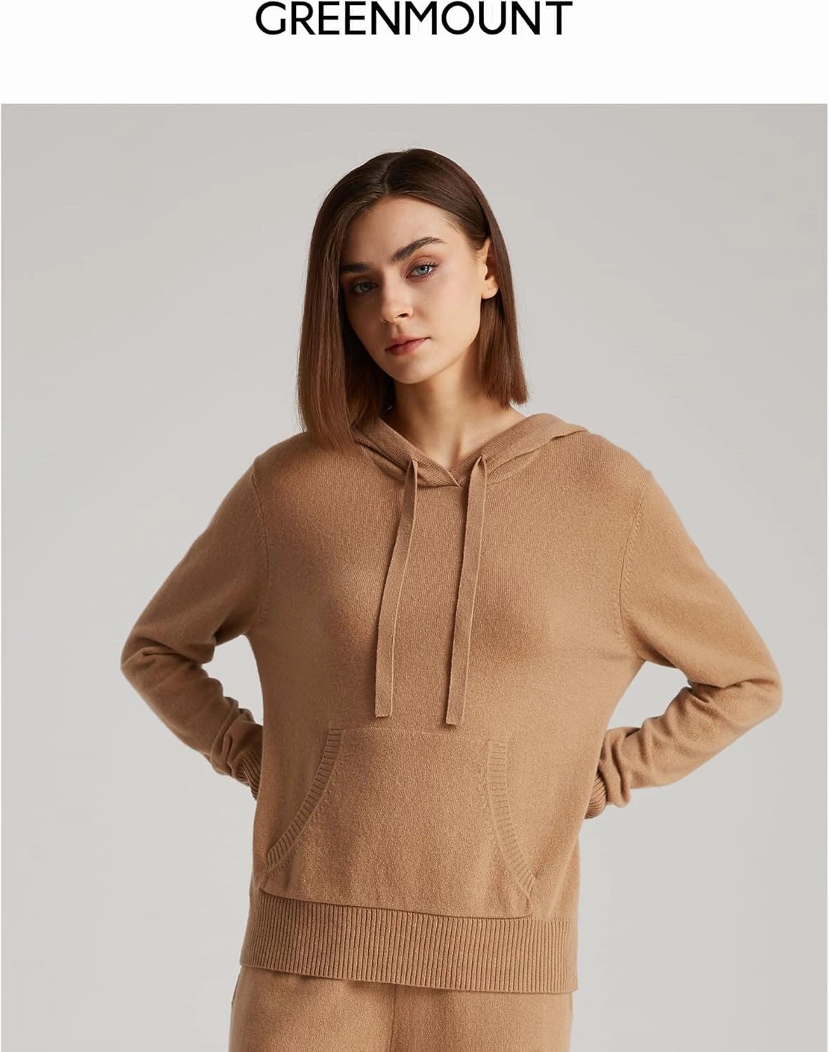 GreenMount Women's Essential Cashmere Hoodie with Pocket Front Casual Long Sleeve Pullover Sweater