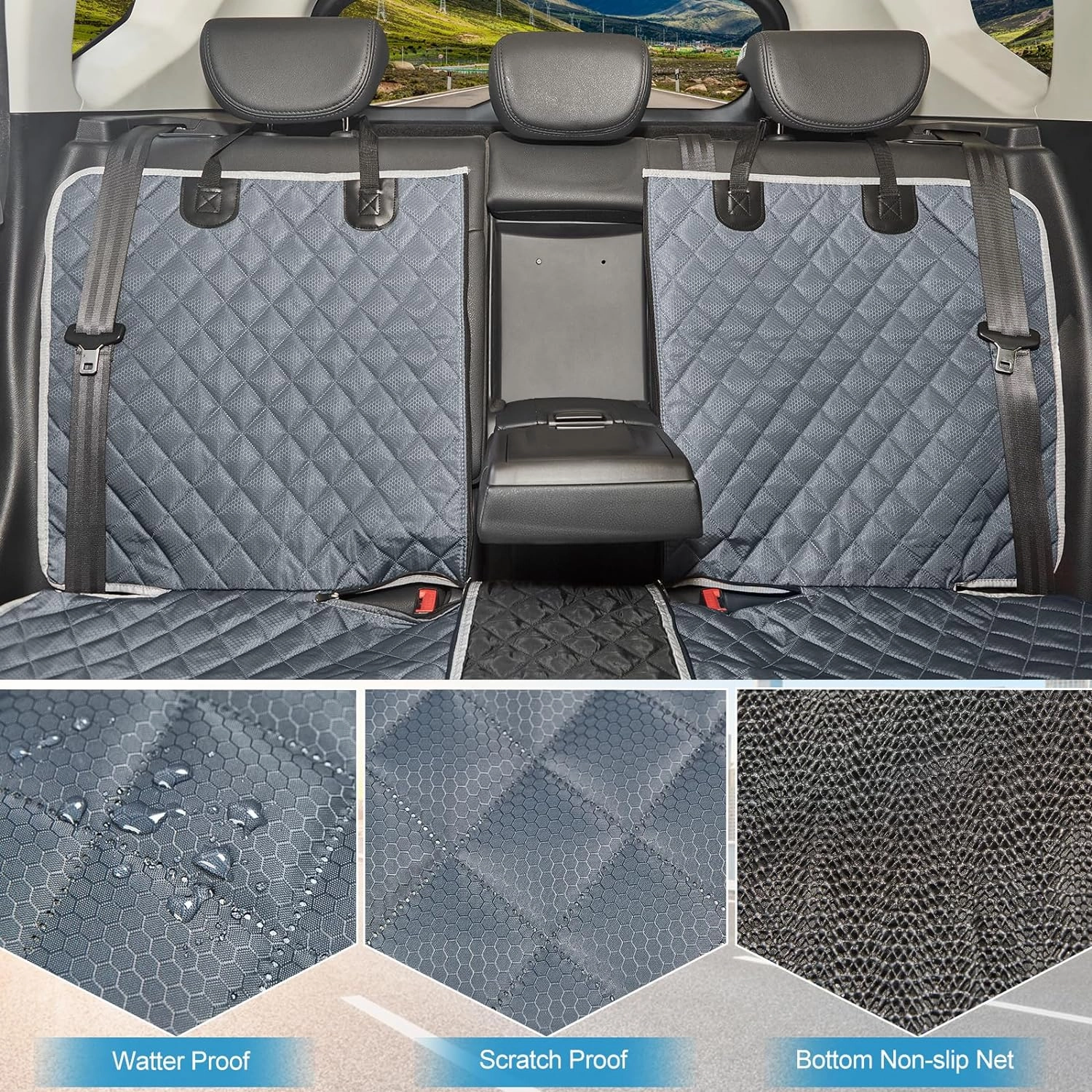 Grey Dog Car Seat Cover for Back Seat X-Large,Non-Stick Fur,Pet-Friendly and Waterproof - Universal Fit Interior Protector for Auto, Van, SUV - Ideal for Kids and Pets (X-Large)