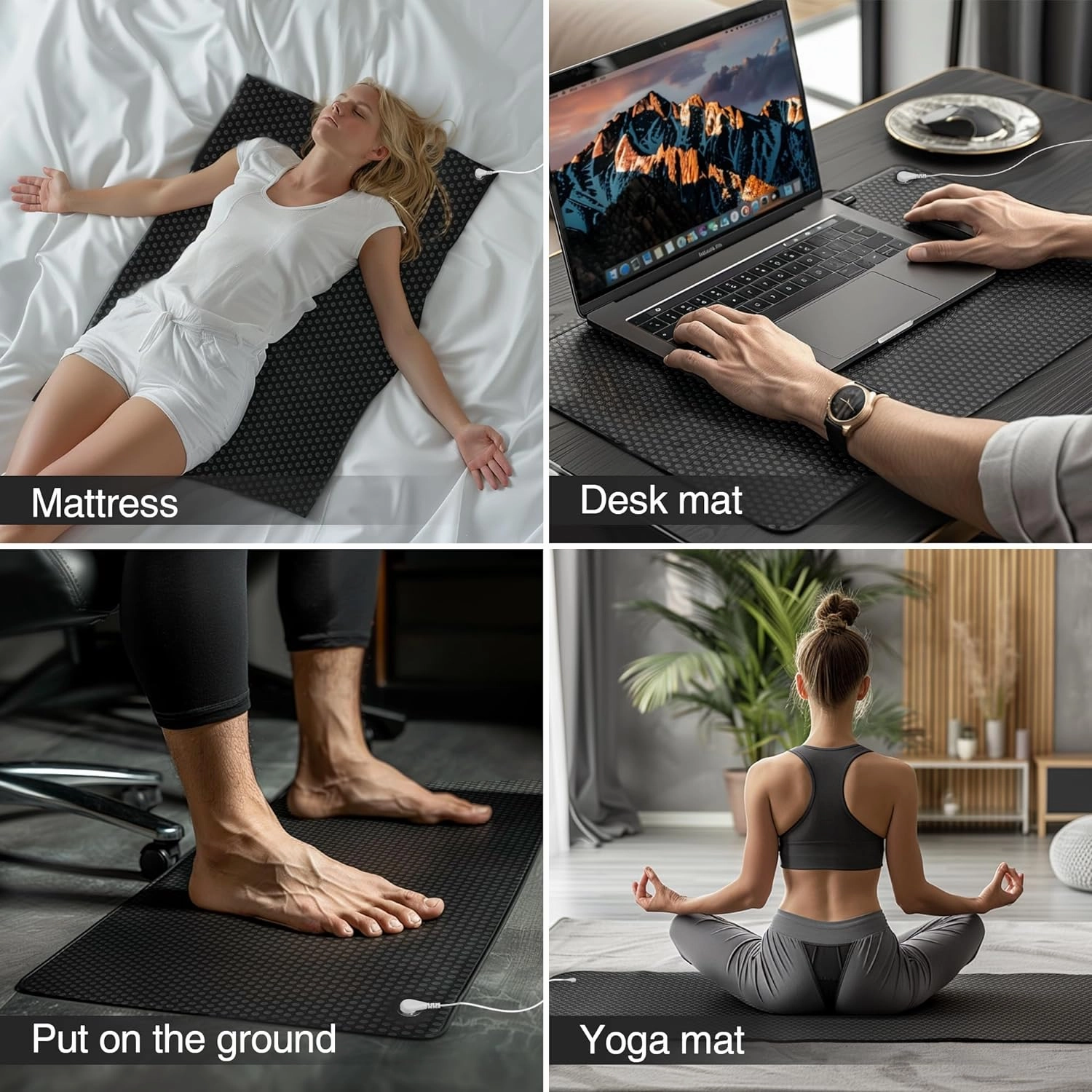 Grounding Mat for Bed, Grounded Pad for Sleep, Anti-Slip PU Leather Grounded Mat with Grounding Cord, 27''×39‘’
