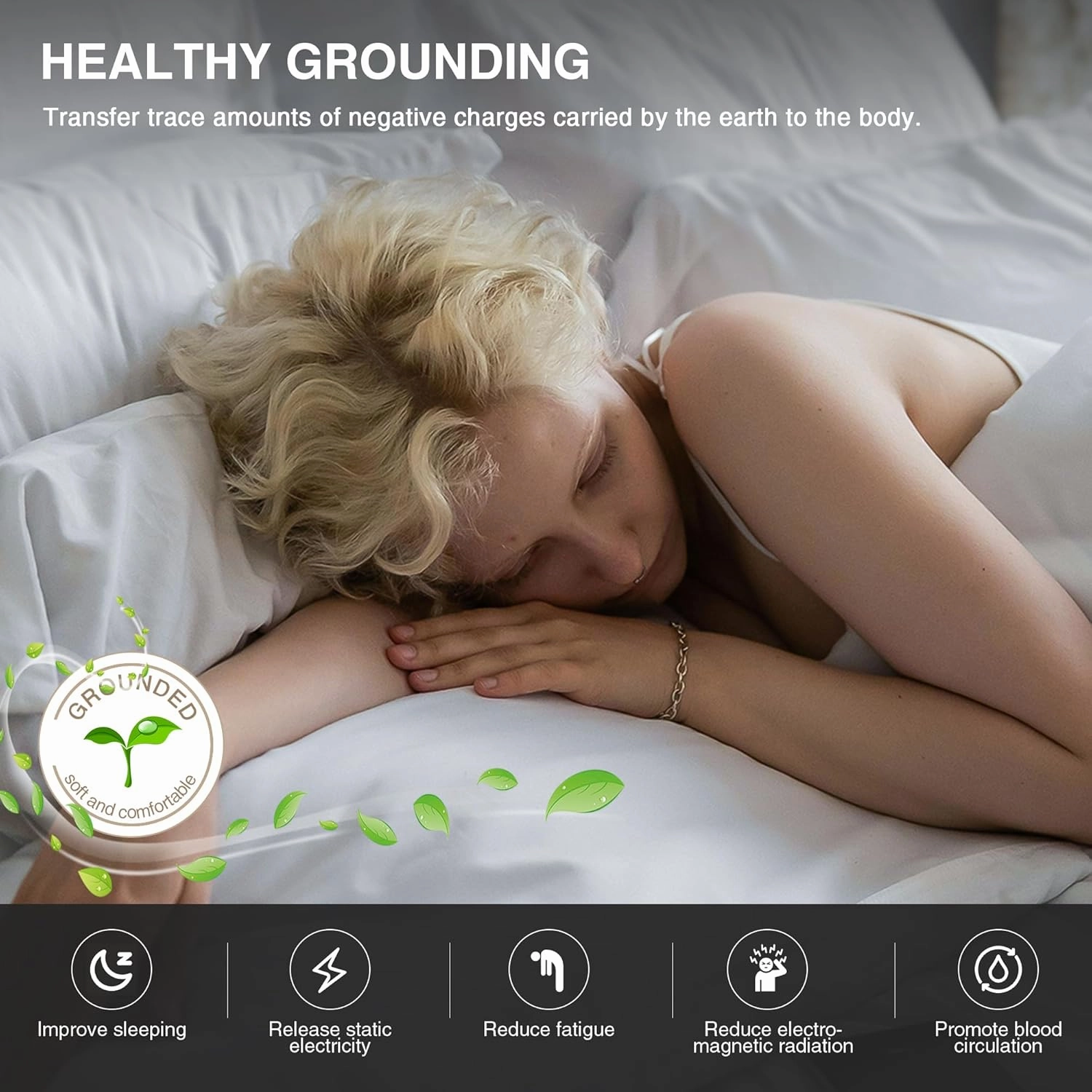 Grounding Mat for Bed, Grounded Pad for Sleep, Anti-Slip PU Leather Grounded Mat with Grounding Cord, 27''×39‘’