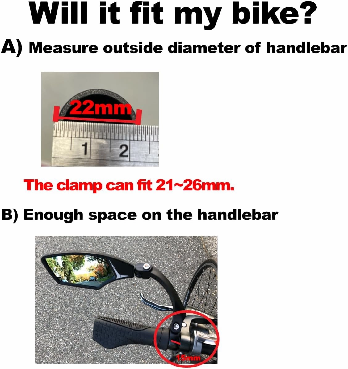 Hafny New Handlebar Bike Mirror, HD,Blast-Resistant, Glass Lens, HF-MR088LS (Left) (HF-M903S-FR01 (Handlebar Fitting One Pair, Silver Glass))