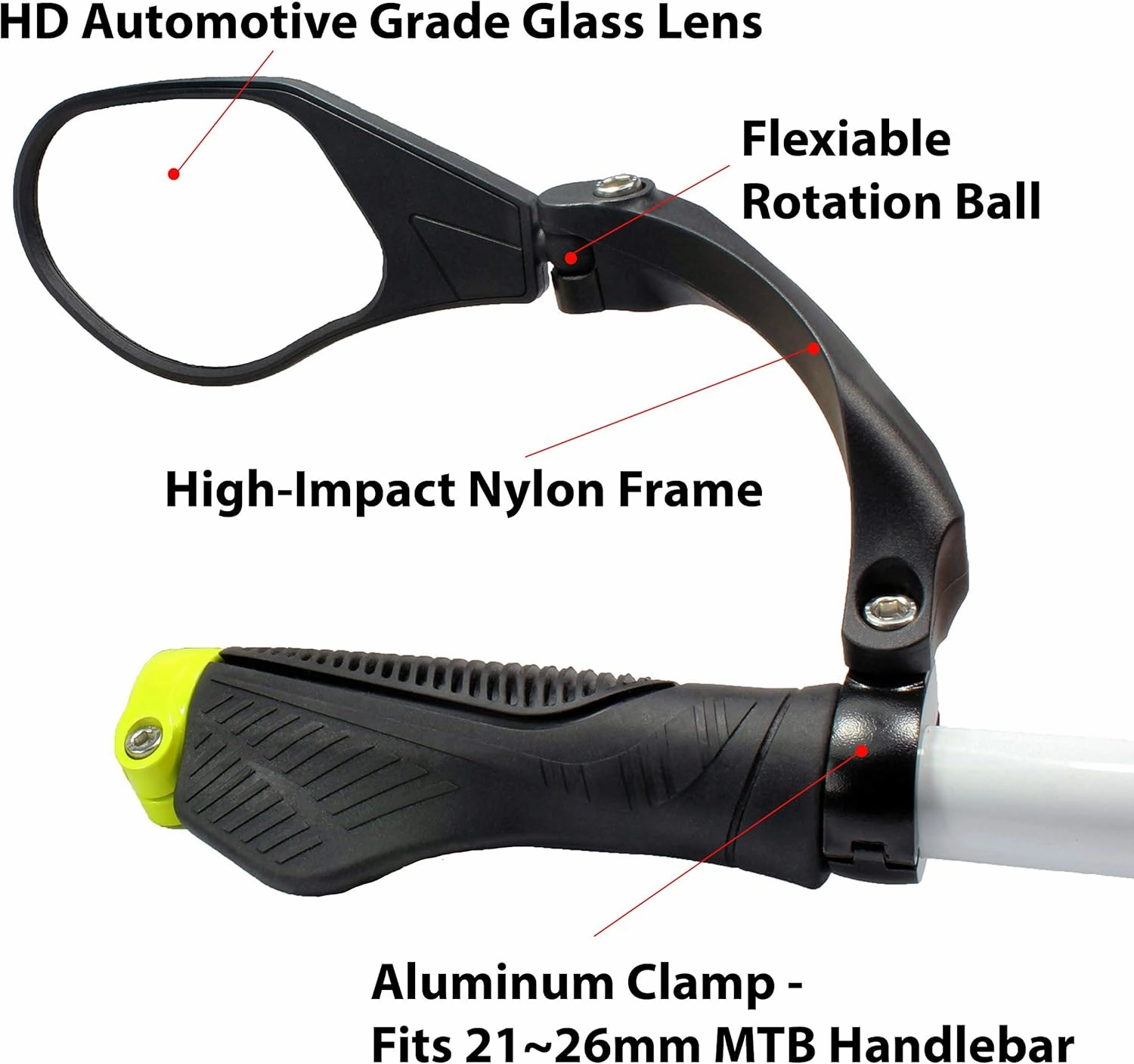 Hafny New Handlebar Bike Mirror, HD,Blast-Resistant, Glass Lens, HF-MR088LS (Left) (HF-M903S-FR01 (Handlebar Fitting One Pair, Silver Glass))