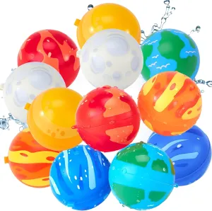 hahaland Reusable Water Balloons for Kids-12 PCS Refillable Water Ball Quick Fill Splash Balls for Summer Beach Toys Outdoor Pool Toy for Boys Girls Age 3 4 5 6 7 8  for Party Yard Water Fight Game