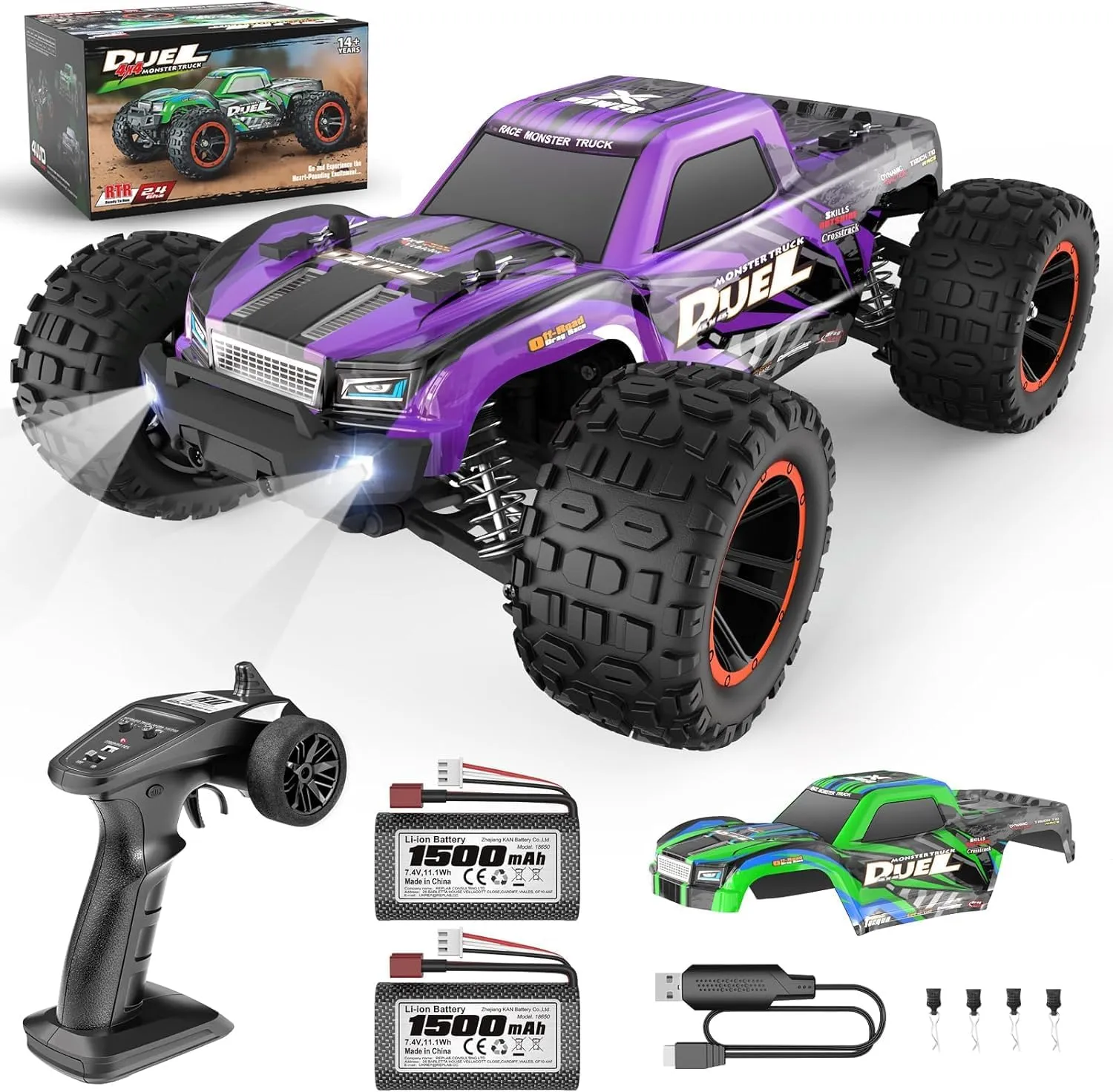 HAIBOXING 1:14 RC Cars, 42km/h High-Speed 4WD Off-Road Monster Waterproof RTR Hobby RC Truck for Adults & Boys, 2 Rechargeable Batteries   2 Interchangeable Shells HBX2105
