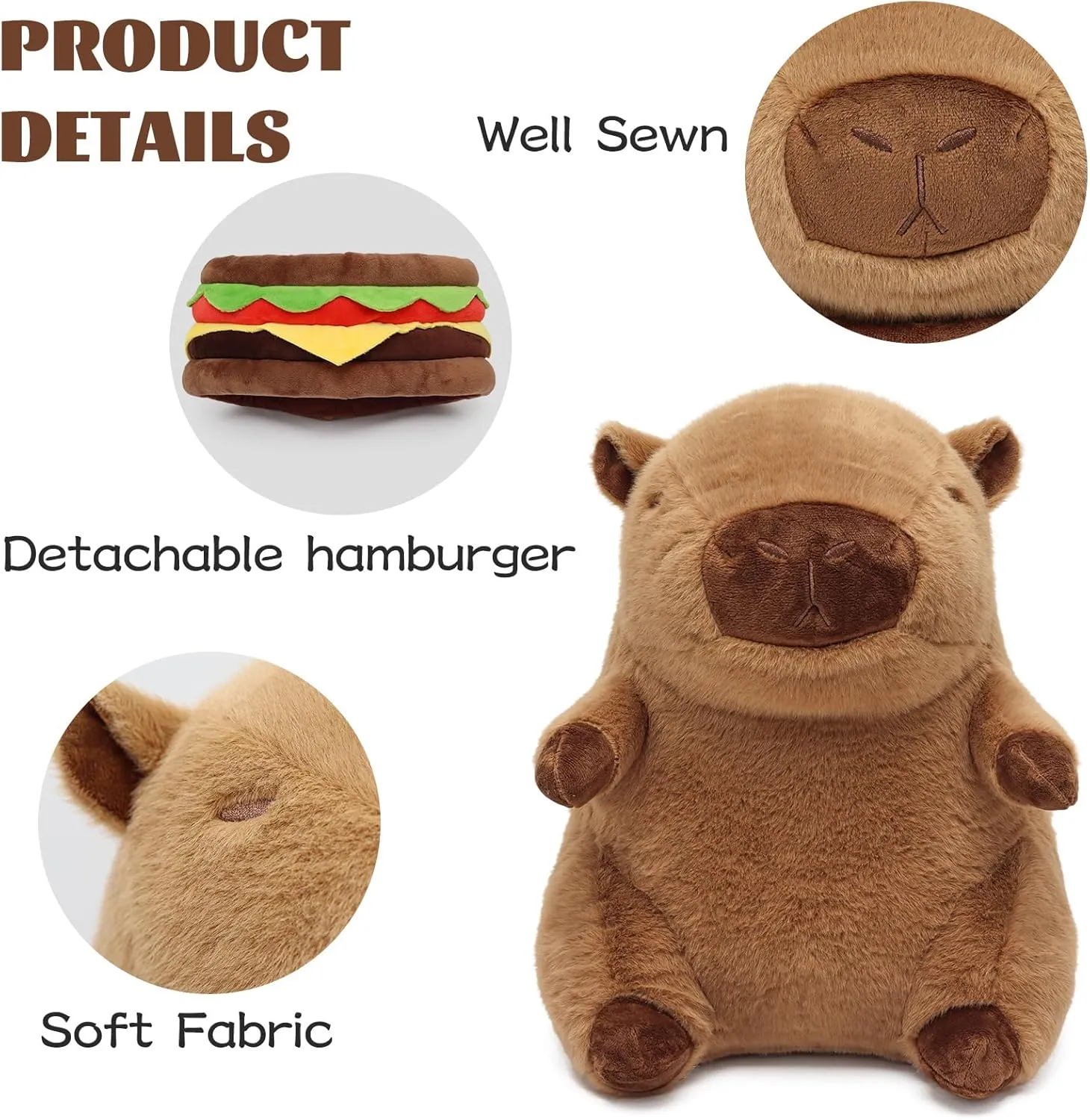 Hamburger Capybara Plush13.7inch,Cute Burger Capybara Stuffed Animal Giant Capibara Plushies Pillow Toy Gifts for Boys Girls Kids
