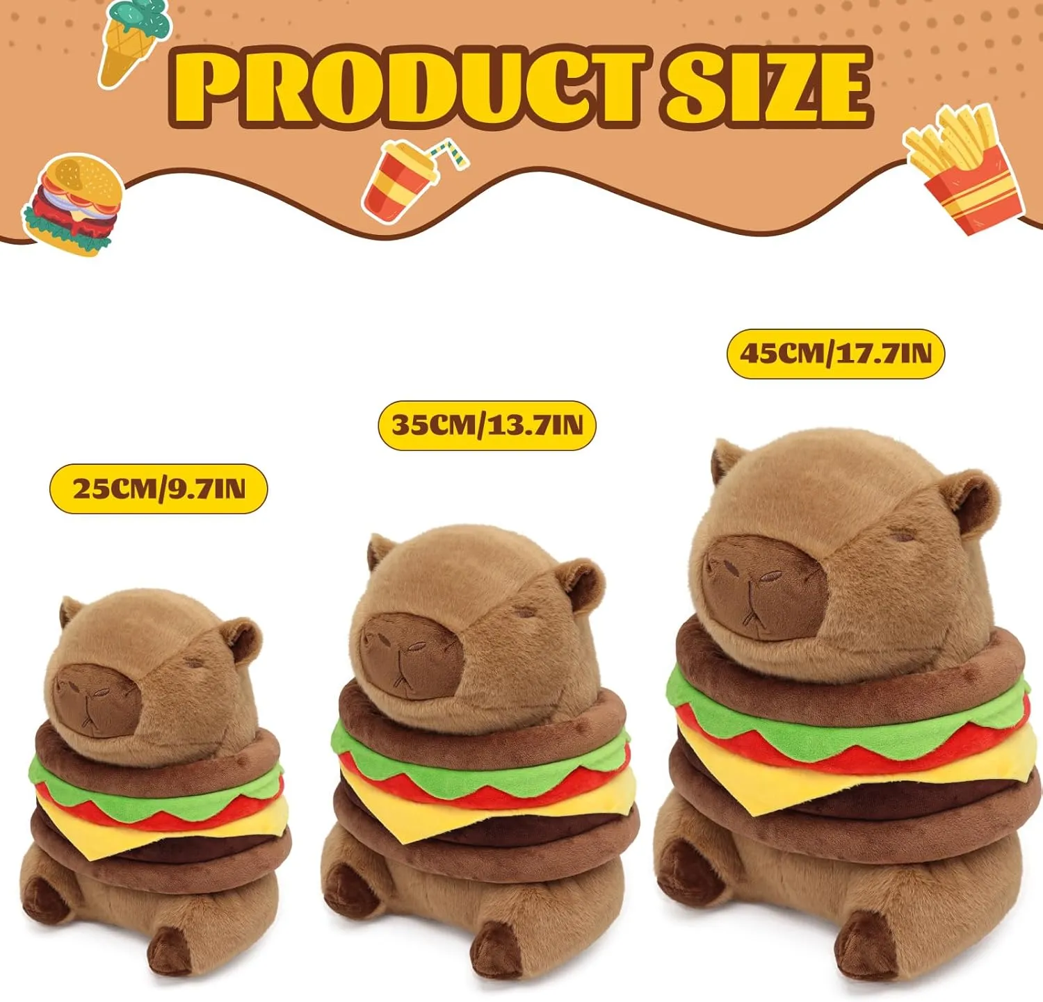 Hamburger Capybara Plush13.7inch,Cute Burger Capybara Stuffed Animal Giant Capibara Plushies Pillow Toy Gifts for Boys Girls Kids
