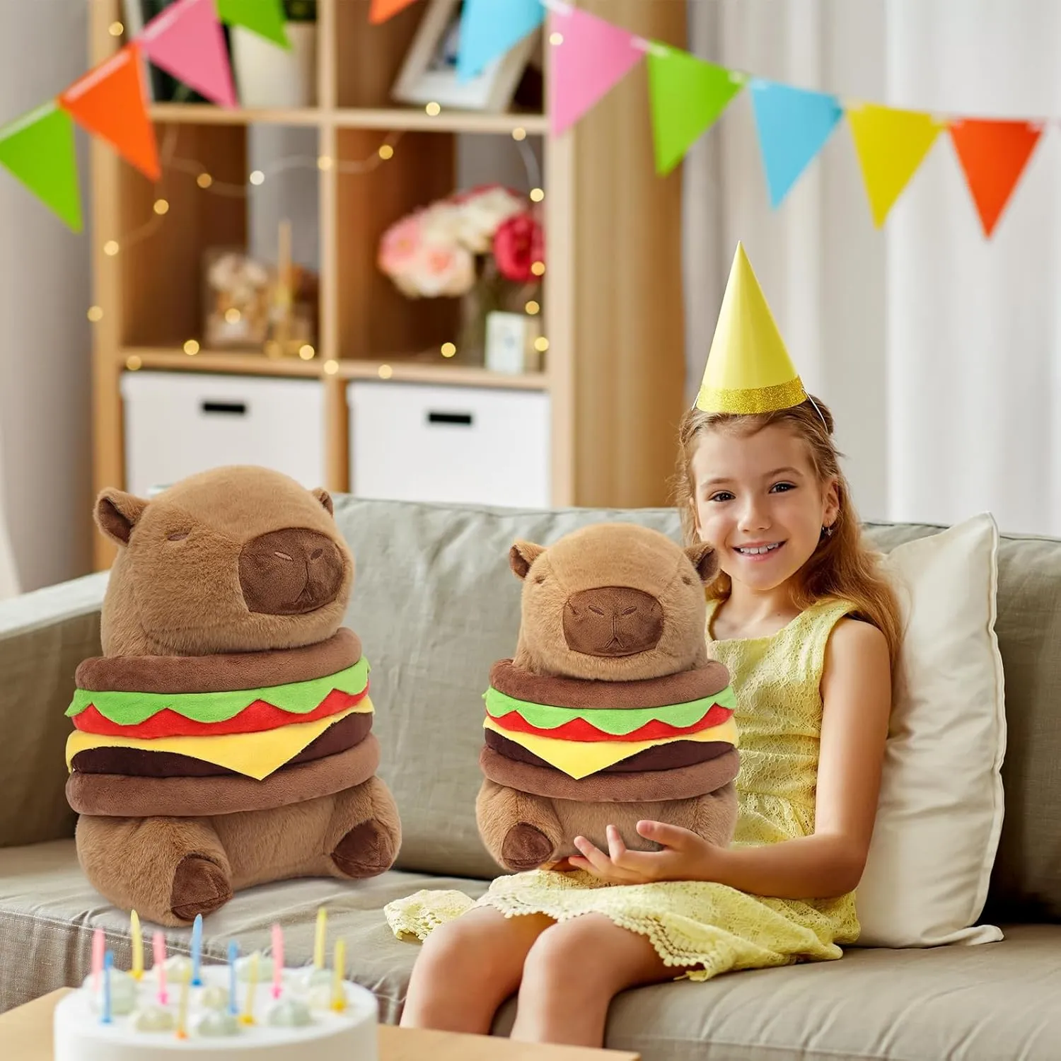 Hamburger Capybara Plush13.7inch,Cute Burger Capybara Stuffed Animal Giant Capibara Plushies Pillow Toy Gifts for Boys Girls Kids