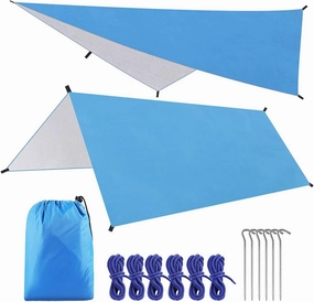 Hammock Rain Fly Tent Tarp, 3m X 3m Tarpaulin Portable Sunshade Lightweight Waterproof Hammock Rain Fly for Camping Travel Beach (Color : Blue, Size : 300 * 300cm)