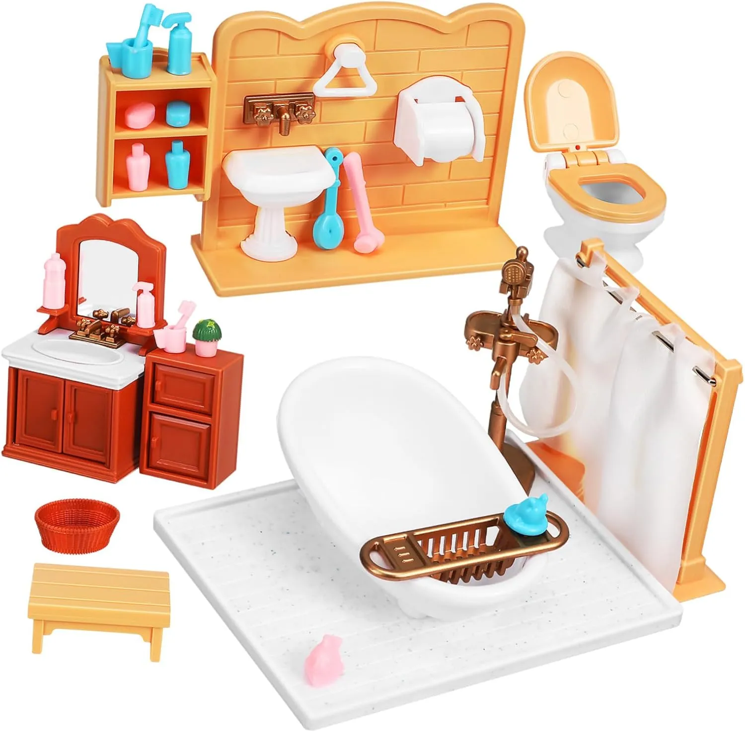 HANABASS 1 Set Mini Dollhouse Bathroom Realistic Scale Furniture for Dollhouses Includes Shower Model Cabinets Stools Potted Plants for Decoration Play Present