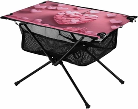 Happy Valentine's Day Portable Folding Camping Table, Compact Lightweight Beach Table with Carrying Bag for Outdoor Picnics, BBQs, Camp