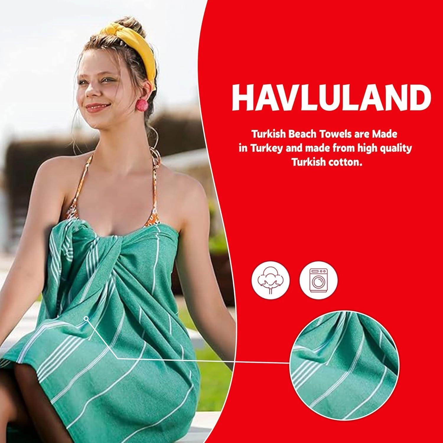HAVLULAND Oversized Turkish Beach Towel 72’’x40’’ - Set of 6 | 100% Cotton Lightweight Sand Free Quick Dry Pool Towels | Extra Large Bath Towels for Adults Beach Blanket Essentials Bulk of 6 Yellow