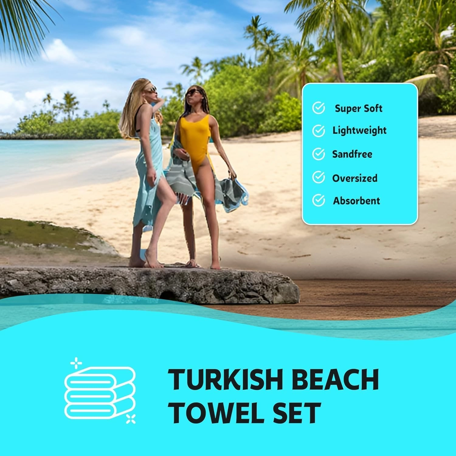 HAVLULAND Oversized Turkish Beach Towel 72’’x40’’ - Set of 6 | 100% Cotton Lightweight Sand Free Quick Dry Pool Towels | Extra Large Bath Towels for Adults Beach Blanket Essentials Bulk of 6 Yellow