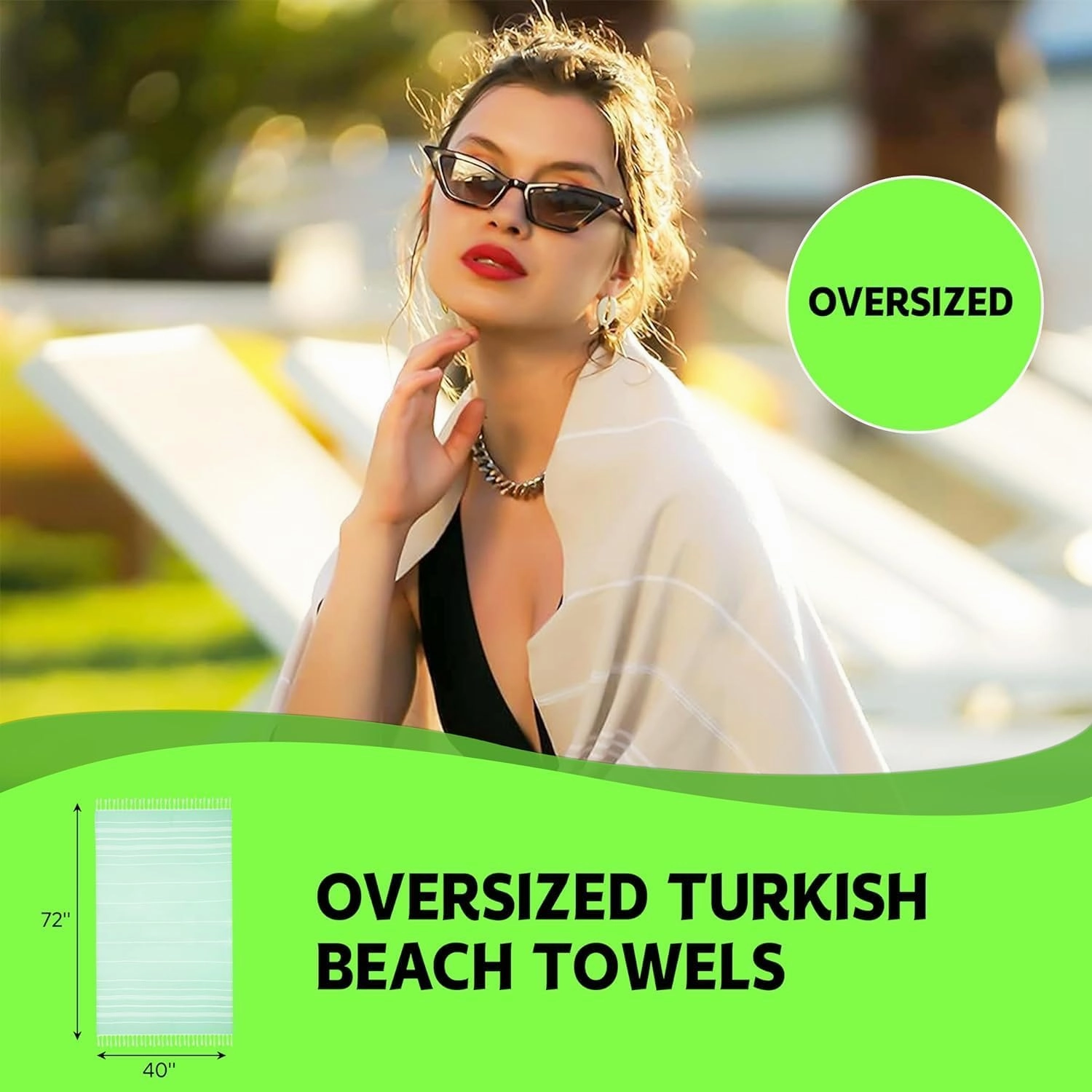 HAVLULAND Oversized Turkish Beach Towel 72’’x40’’ - Set of 6 | 100% Cotton Lightweight Sand Free Quick Dry Pool Towels | Extra Large Bath Towels for Adults Beach Blanket Essentials Bulk of 6 Yellow
