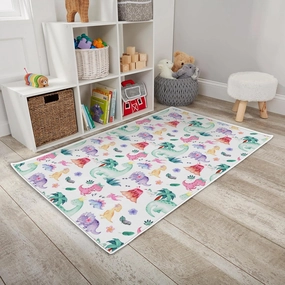 HawSkgFub Baby Toddler Girls Dinosaur Purple Pink Playroom Area Rug, Dino Lover Gift Non Slip Nursery Play Mat Carpet, Kids Bedroom Living Room Classroom Decor