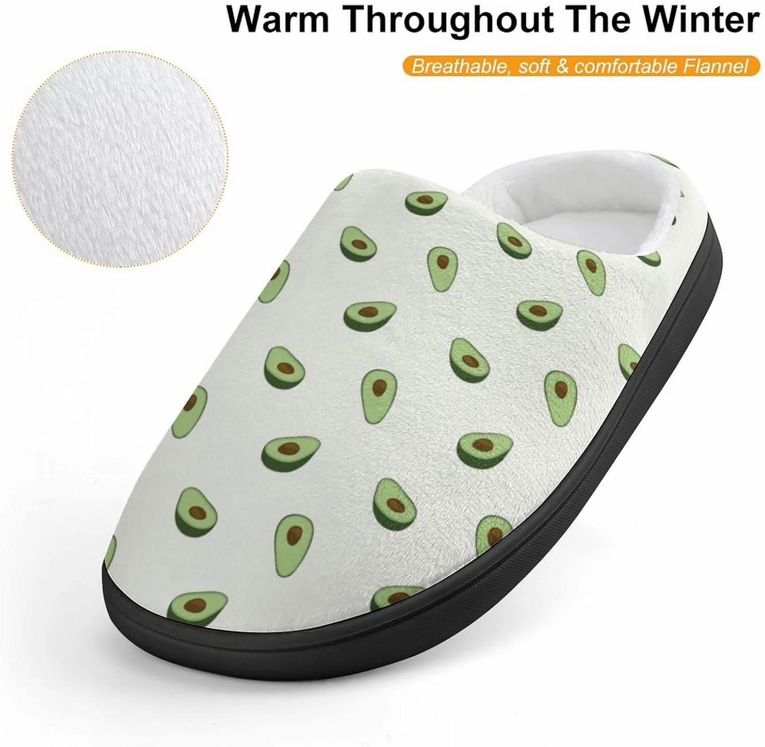 Healthy Fruit Avocado Print Slippers for Boys Girls Home Cotton Slippers Non-Slip Warm Little Kids Slippers