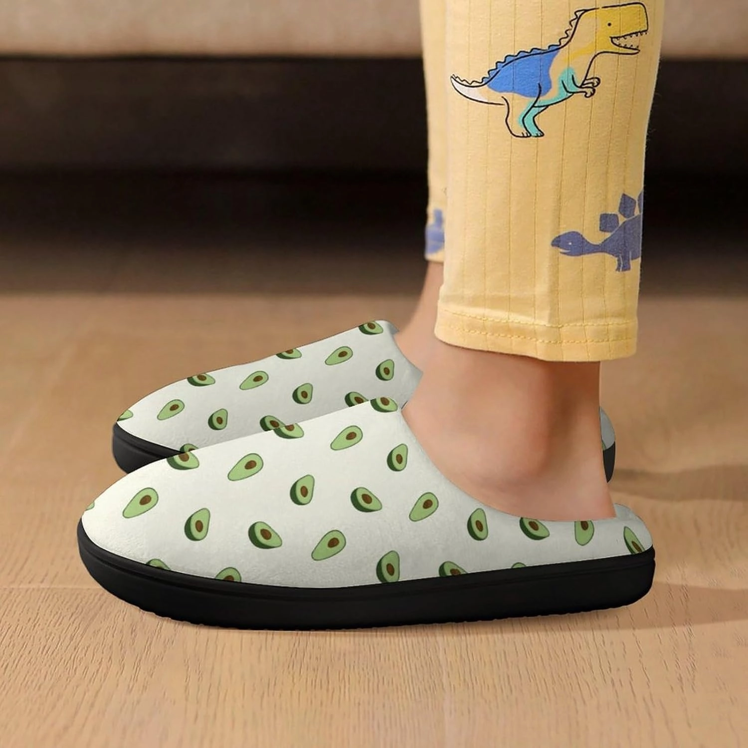 Healthy Fruit Avocado Print Slippers for Boys Girls Home Cotton Slippers Non-Slip Warm Little Kids Slippers