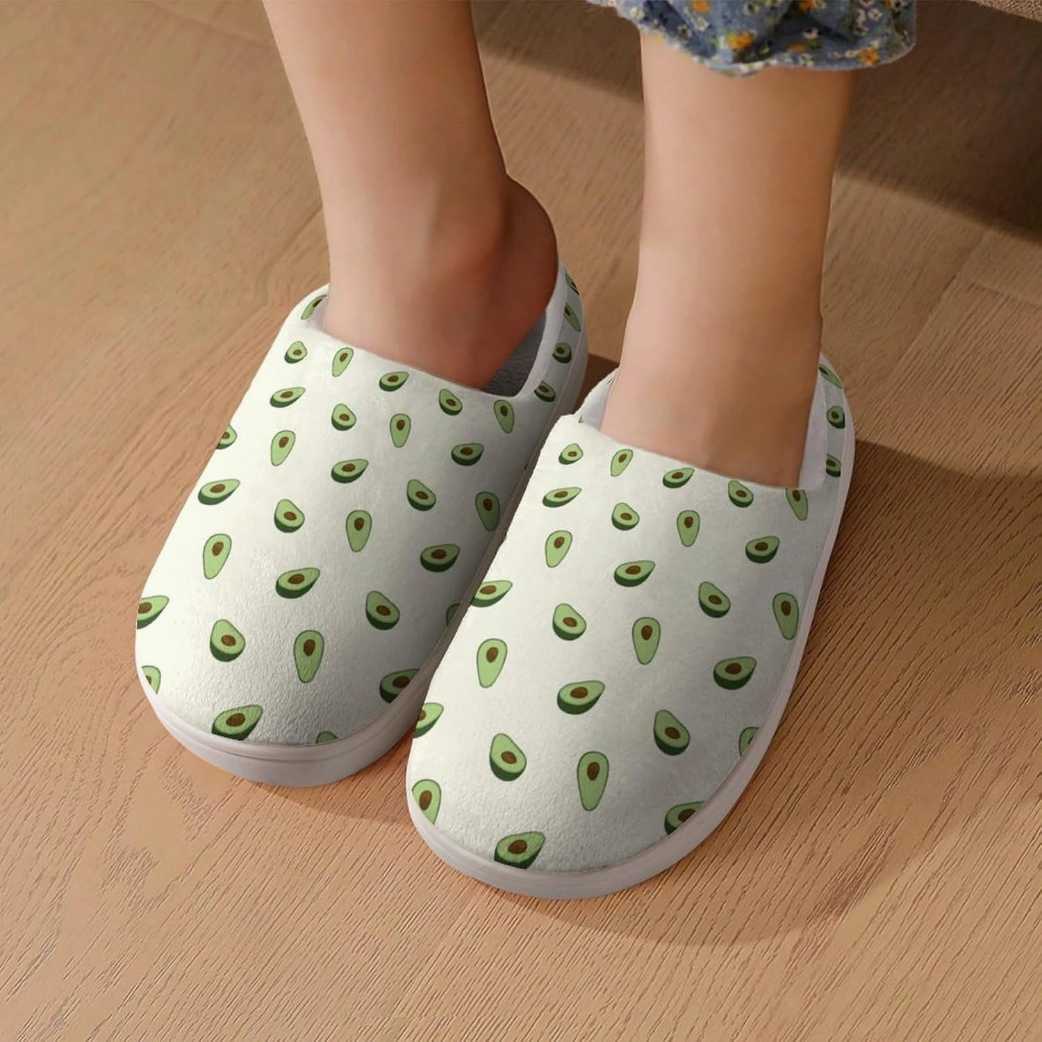 Healthy Fruit Avocado Print Slippers for Boys Girls Home Cotton Slippers Non-Slip Warm Little Kids Slippers
