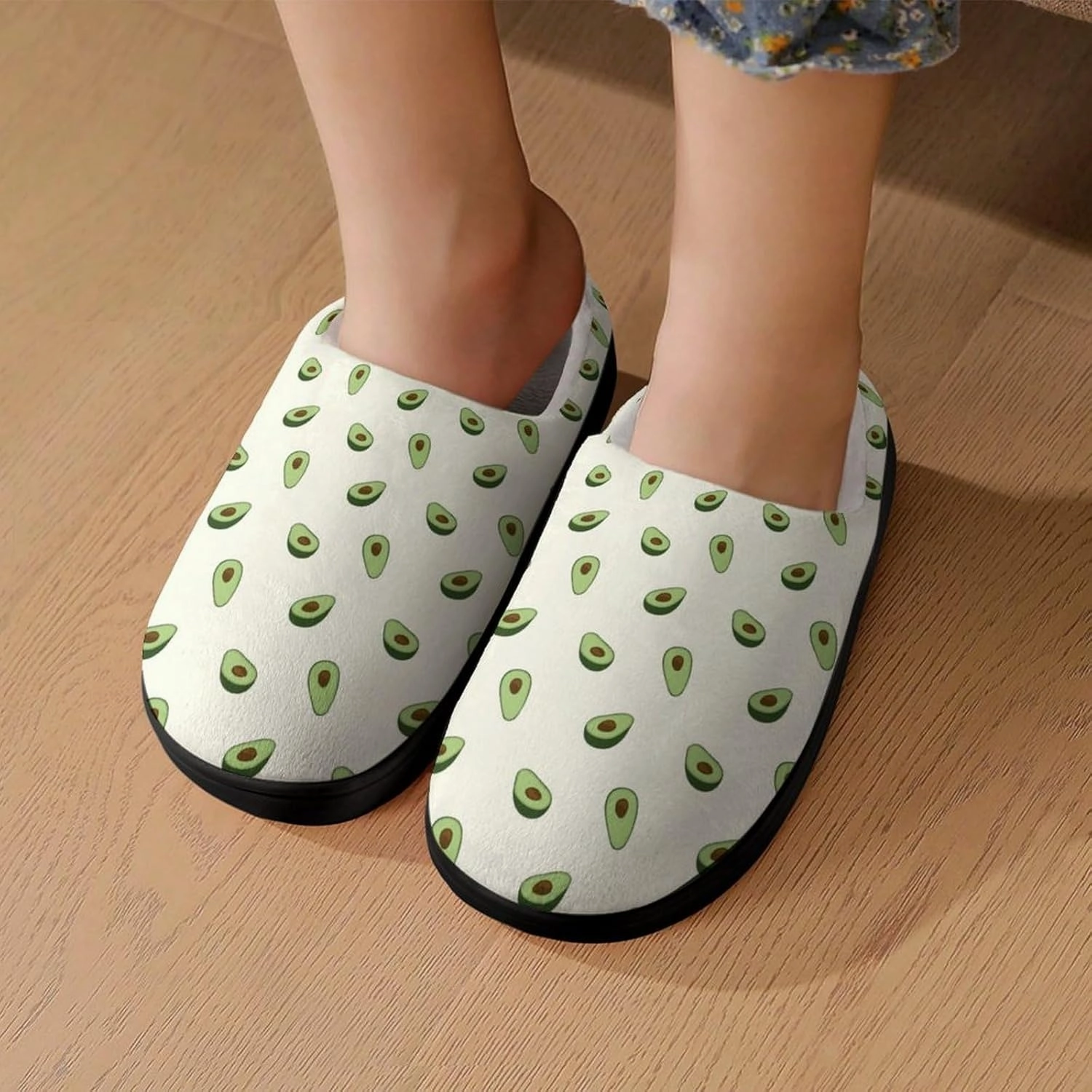 Healthy Fruit Avocado Print Slippers for Boys Girls Home Cotton Slippers Non-Slip Warm Little Kids Slippers