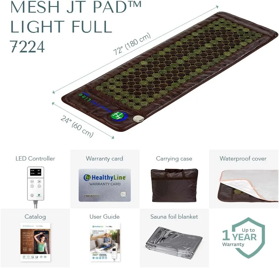 HealthyLine Far Infrared Heating Pad - Natural Jade and Tourmaline Stones - Easy to Roll-up - Mesh JT Mat Full 7224 Soft Light InfraMat Pro®