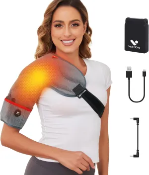 Heated Shoulder Brace, Weighted Shoulder Heating Pad with Battery, Portable Cordless Heated Shouldre Support Wrap with 3 Heat Settings for Men Women Left Right Shoulders