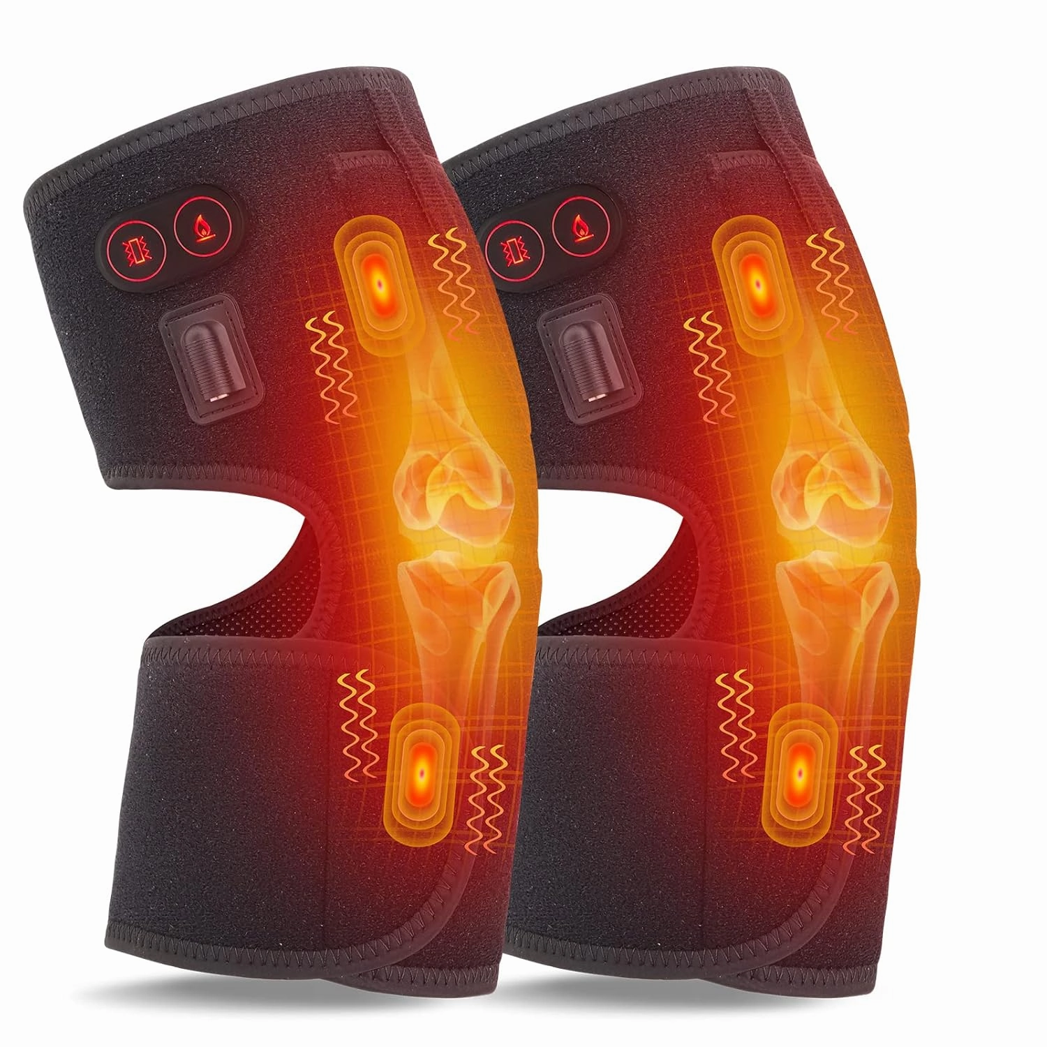 Heated Knee Brace Wrap with Massage - Battery Powered Heating Knee Brace for Men Women Elders(Double)
